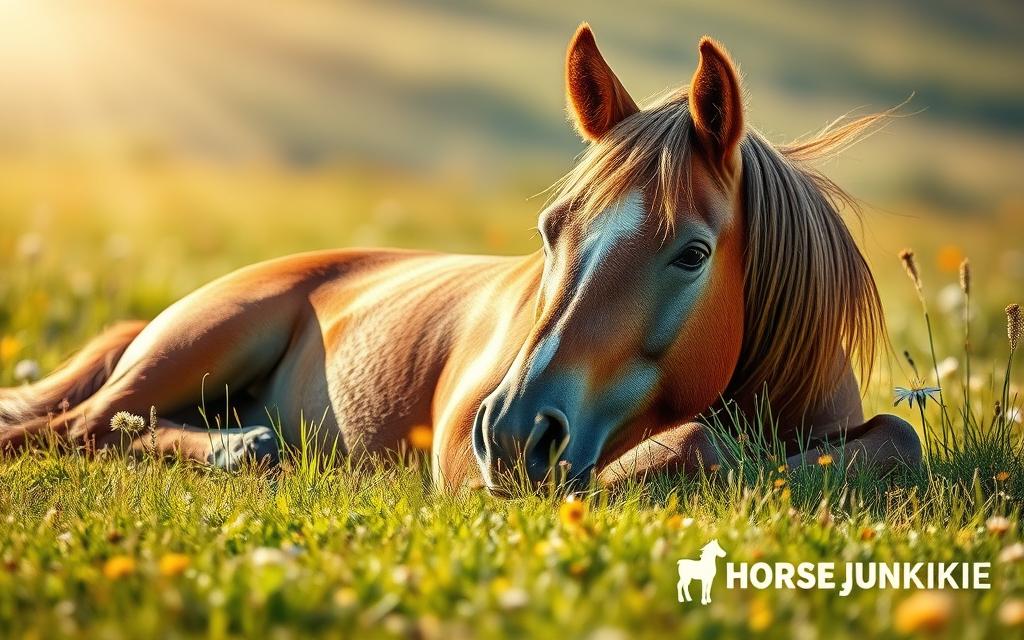 calm horse laying