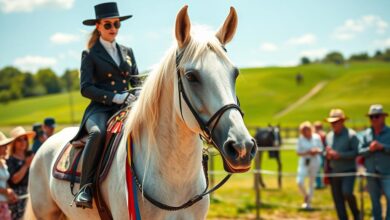 cremello horse in a horse show