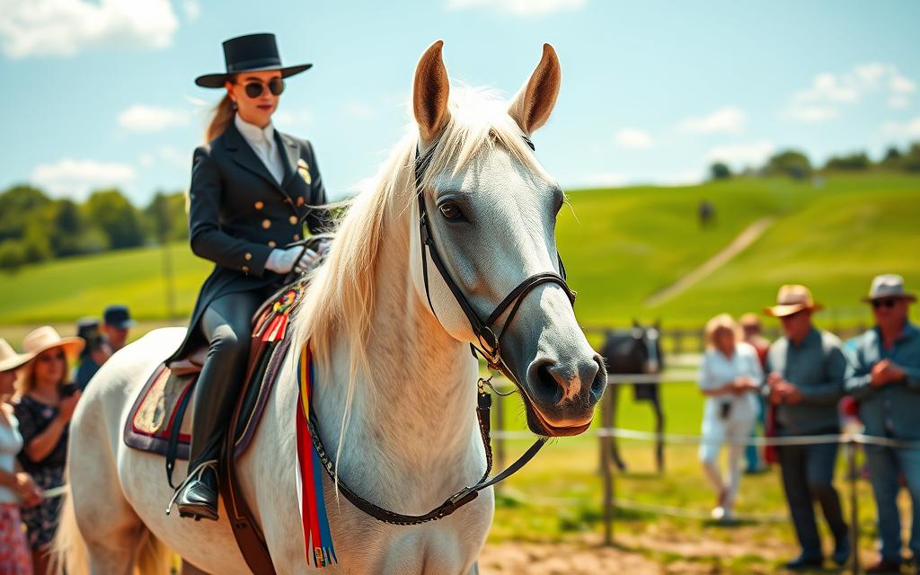 cremello horse in a horse show