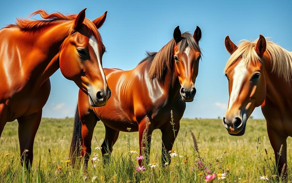 light sorrel, dark sorrel, and flaxen sorrel horses